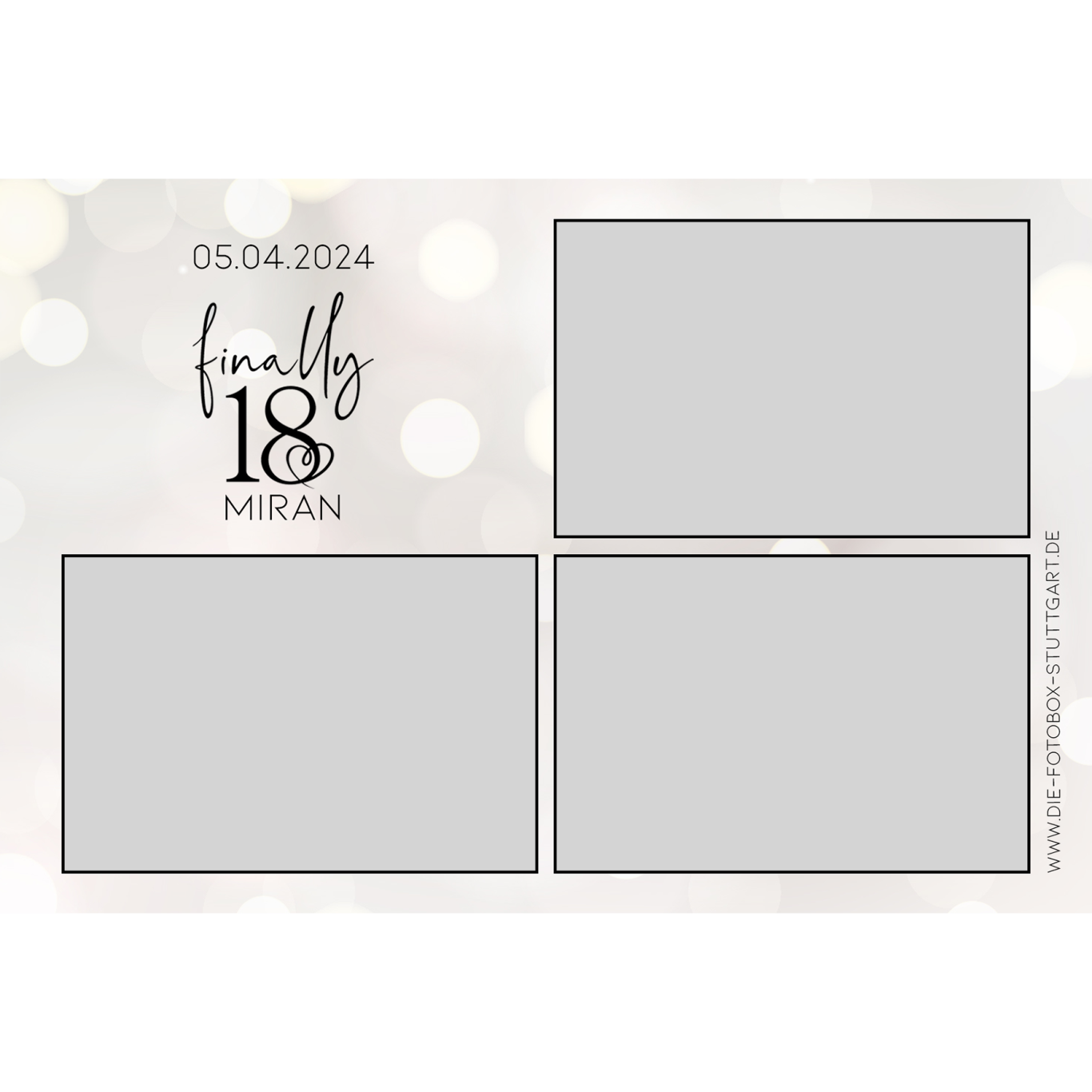 Overlayvorlage Ein Einladungskarten-Layout mit drei leeren Fotos und dem Text "endlich 18".