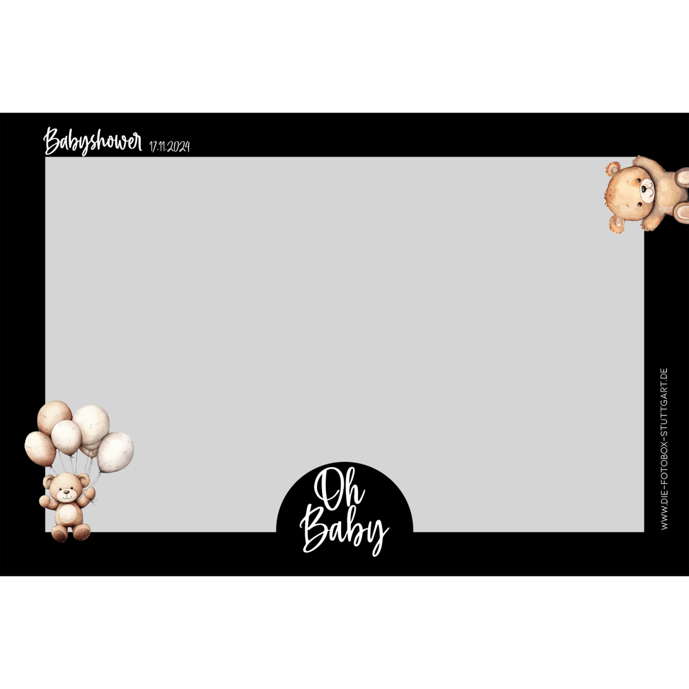 Heller Hintergrund mit Tiermotiven und dem Text "Oh Baby" in der Mitte.